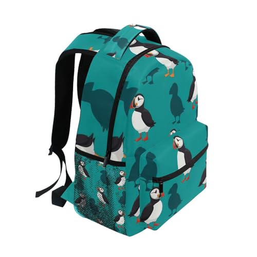 Kids Bookbag, Lightweight Travel Backpack for Boys Girls Back to School Supplies, 15L, Cartoon Puffins Teal2