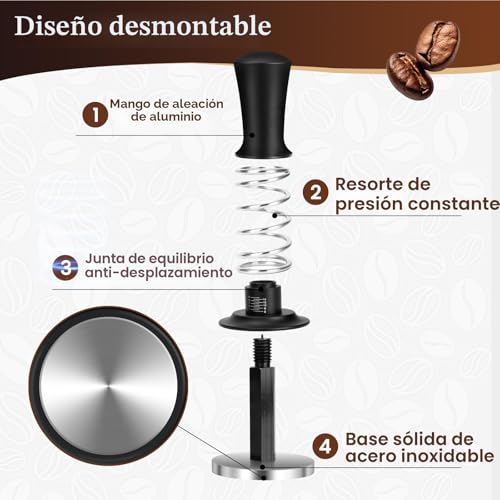 Miniatura 4 de Lnopever Kit Cafe Barista, Cafe Tamper 51mm, Distribuidor De Café Espresso, 304 Almohadillas De Café Con Base De Acero Inoxidable Para Hogares Y Oficinas, Adecuadas Para Amantes Del Café