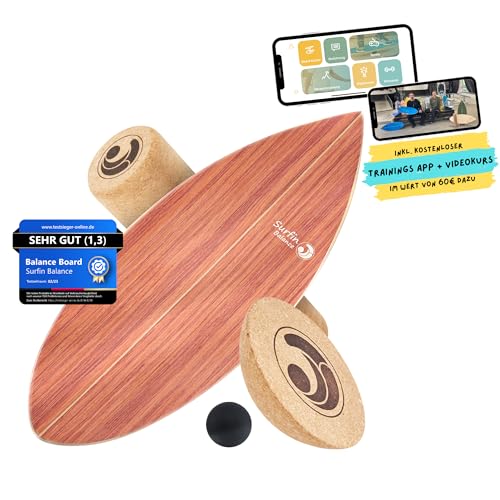 Surfin Balance Board - Einzigartiges Board inkl. Rolle, Halbkugel und Ball - Gleichgewichtstraining für Kinder - Aus Holz
