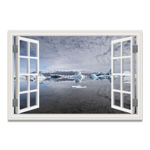 Ventana falsa en lienzo de playa, cuadro cristal claro de 30x45cm