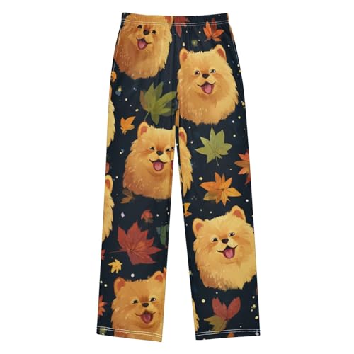 Pomeranian Maple Leaf Boys Long Pants Soft Trousers Elastic Waist Kids Lounge Bottoms with Pockets S-XL