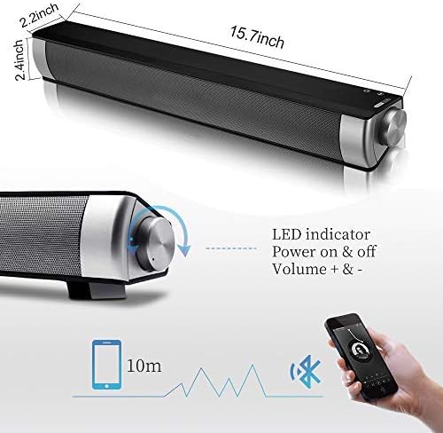 Flytop Bluetooth Sound Bar Wired & Wireless Long-Standby Knob Design Speaker for PC/Phone/Laptop/TV…