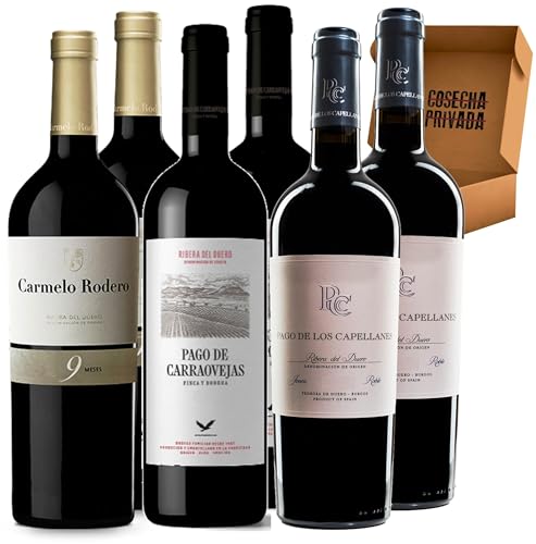 Pack Vinos Ribera del Duero - Envio 24h - Vinos Regalo - 2 x P. Carraovejas, 2 x C. Rodero 9m, 2 x P. Capellanes 5m -Cosecha Privada (6 x Botella 75 cl, 1.03) - Pack 6 Bot - 1.03-3 C