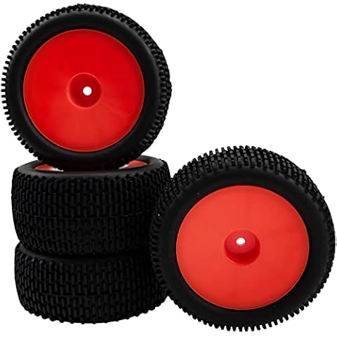 HIRCQOO OD 88mm/3.46" Rubber Tire Front Rear Tyre & Plastic Wheel Rims 12mm Hex Hub Compatible with Redcat Tornado Shockwave HPI HSP Kyosho Losi 1/10 Scale Off Road Buggy (Red) Cover