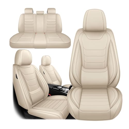BHXC Nappa Leather Seat Covers Full Set for Hyundai Tucson 2005-2025, 5 Seats Waterproof & Tear-Resistant Car Seat Cover Inside Zipper Design and Reserved Opening Holes(Standard Full Set/Beige)