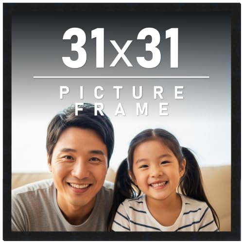 CountryArtHouse 31x31 Frame Black Picture Frame - Modern Photo Frame Includes UV Acrylic Shatter Guard Front, Acid Free Foam Backing Board, Hanging Hardware Wood Square Frame Wall Frames - no Mat