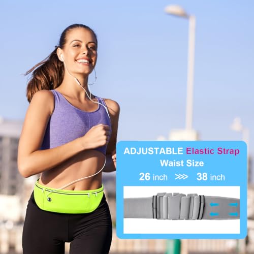 Image of Slim Running Belt for Women Men,Runners Fanny Pack Phone Holder,Money Belt,Running Gear Accessories,with 3 Pockets (Fluorescent green)