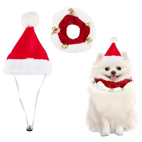 hoyuwak Sombrero y Collar de Santa para Perro Mediano o Pequeño