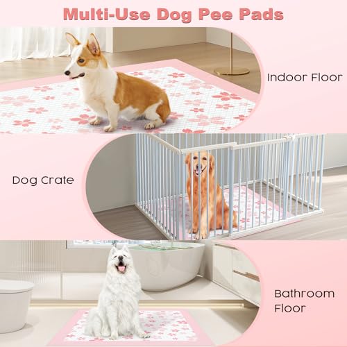 Image of MIZOK 36x36 Puppy Pads Pink, Dog Pee Pads Leak-Proof with Quick-Dry Surface, Dog Pads Extra Large with Cherry Blossom Prints, Pee Pads for Dogs Super Absorbent (30 Count)