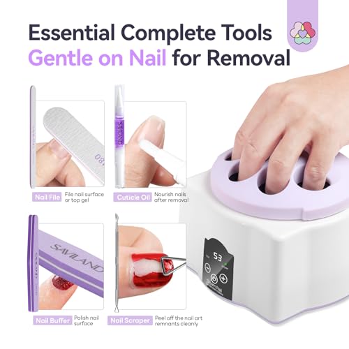 Image of Saviland Essentials Nail Polish Remover Machine: Nail Soaking Bowl & Acetone Nail Polish Remover Gel Nail Remover Machine with Nail Soak off Bowl Soaker Tech Acrylic Nail Remover Steam Salon Home DIY