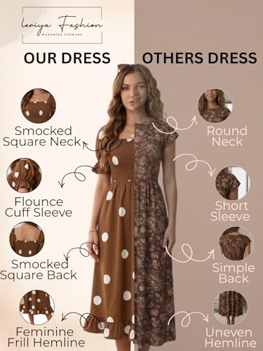 Image of Leriya Fashion Dress for Women | Western Square Neck One Piece Dress for Woman midi | Casual Summer Dresses for Beach & Stylish Party Outifits Puff Sleeve