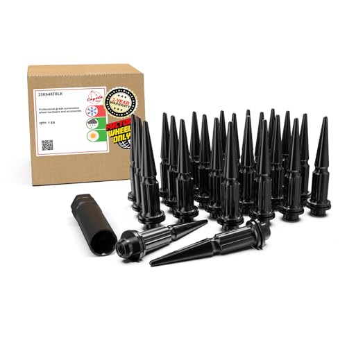 Image of Wheel Accessories Parts 24 Pcs M14x1.5 14x1.5 Thread ET Spline Spike 4.75 inch Long Black Truck Spline Hex Fits Toyota Tacoma Tundra 4Runner