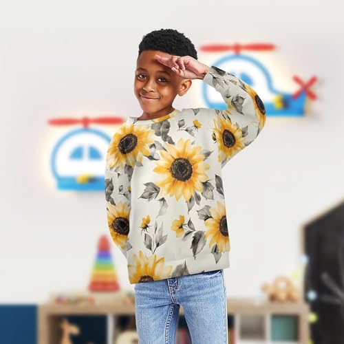 JUNZAN Aesthetic Sunflower Neutral Little Boys Pullover Hoodie Fleece Boys Sweat Shirt Sports 4T4