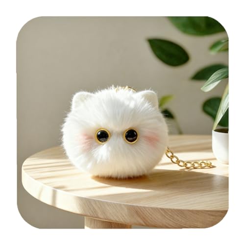 Cute White Cat Plush Keychain – Fluffy Stuffed Animal Keychains for Women Girls, Kawaii Soft Faux Fur Kitten Bag Charm, Aesthetic Anime Backpack Accessories Car Key Ring Gift, Decorative pendant