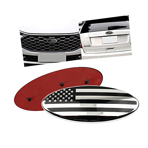Image of SANRILY 9 Inch Silver Oval American Flag Emblem for Ford F150 F250 F350 9 inch x 3.5 inch Decal Badge Nameplate for Ford Edge Explorer Ranger Car Emblem Replacement Cover