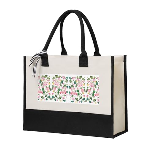 Sac fourre-tout en toile flamant rose beige grand format pour femme
