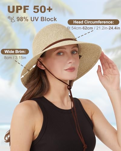 Image of Zylioo 2XL /XL /L /M /S Womens Straw Hat,Wide Brim Sun Protection Beach Hats,UPF 50+ Floppy Summer Hat for Small Heads