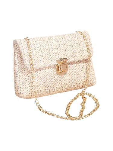 Milumia Women's Straw Handbags Chain Shoulder Strap Flap Crossbody Bags
