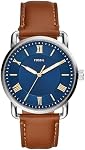 Fossil Men's Copeland Stainless Steel and Leather Casual Quartz Watch, Silver, Brown, Quartz Movement (Model: FS5661)