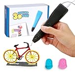 Kretrum 3D Pen for Kids | Portable 3D Printing Pen | 3D Printer Pen with 1.75mm PLA Filament, Fingerstall, Pen Holder, Stencil Book, Charger for Teenagers Stylo 3D Crayon 3D (Black)