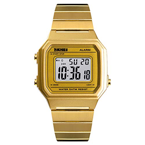 Preisvergleich Produktbild GYJUN Herren Digital Quarzuhr Wasserdicht Fashion Armbanduhren Chronograph Kompletter Kalender Automatik Datum Multifunktionsuhren,Gold