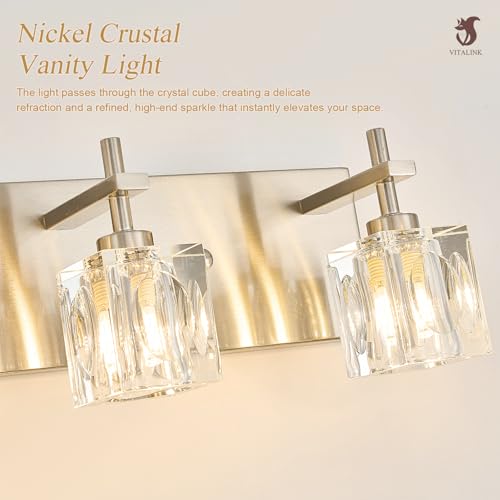 Image of VitaLink Modern Crystal Bathroom Vanity Light 24-Inch Vanity Light Over Bathroom Mirror 4-Light Wide Backplate Wall Light for Bathroom Living Room