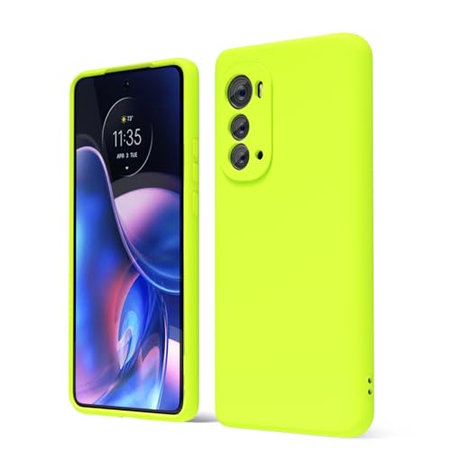 oakxco for Motorola Edge 2022 Phone Case Liquid Silicone Grip Bumper, Fluorescent Bright Solid Color, Cute Thin Slim Soft Rubber TPU Plain Smooth Gel Matte Protective Cover for Women Girl, Neon Green