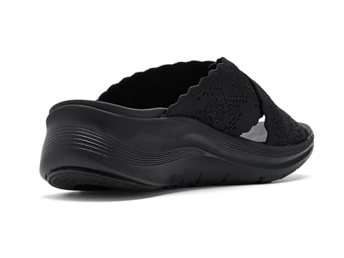 Skechers Skechers Women's ARCH FIT 2.0 SANDAL - STILL THE ONE, Crossover Knit Scalloped Slide, Black/Black, 8M