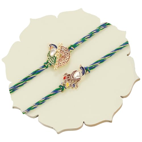 Image of TIED RIBBONS Rakhi for Brother - Set of 2 Premium Beaded Peacock Rakhi for Brother Bhaiya Boys Men Kids with Tikka - for Rakshabandhan