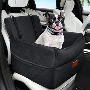 Small Dog Car Seat, Memory Foam Dog Booster Car Seats with Thick Cushion for Medium Dogs Under 35lbs, Detachable Washable Dog Bed for Car, Pet Car Seat with Storage Pockets,2 Safety Belts