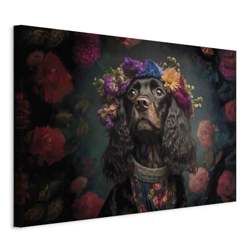 murando AI Acoustic Canvas Wall Art Dog 120x80 cm / 48x32 picture with acoustic foam sound absorption print image Artwork 1 pc room acoustics soundproofing Animal Flower Crown g-H-10063-b-a