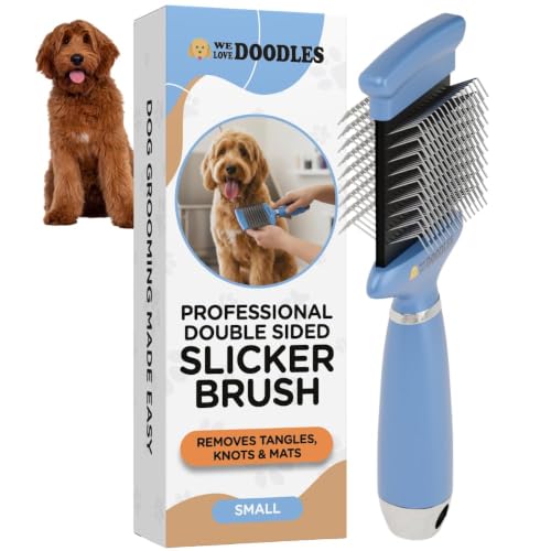 Double-Sided Slicker Brush for Dogs, Long Pin Detangler, Doodles (Small) | Dog Brush for Shedding, Dematting, Removes Loose Fur & Mats, Gentle for Goldendoodles & All Coat Types, Puppies