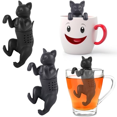 Ezydka Cat-Shaped Tea Strainer Set for Loose Leaf Tea - Pack of 2 Fun Silicone Infusers for Mugs and Pots