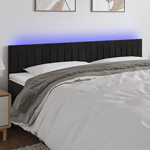 Brokky Cabecero con LED de Terciopelo cabeceros de Cama cabecero led headboard cabeceros Cama Negro 180x5x78/88 cm