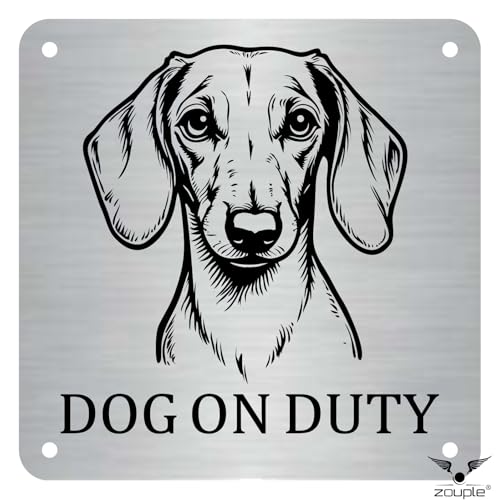 Image of Beware of Dog Sign Dachshund, 6x6 Inch, Durable Steel, Dual Mount