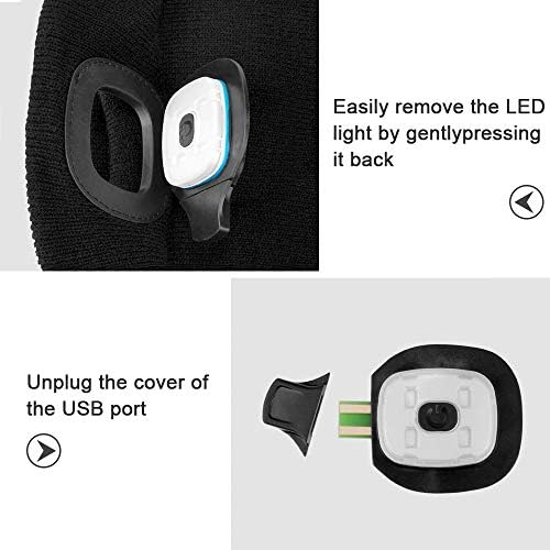 LED Beanie Hat with Light Built in USB Rechargeable Rechargeable Head Torch USB Winter Lighted Headlight Gift for Men and Women Hat with Torch Built in Stocking Fillers Gifts for Dad  Black