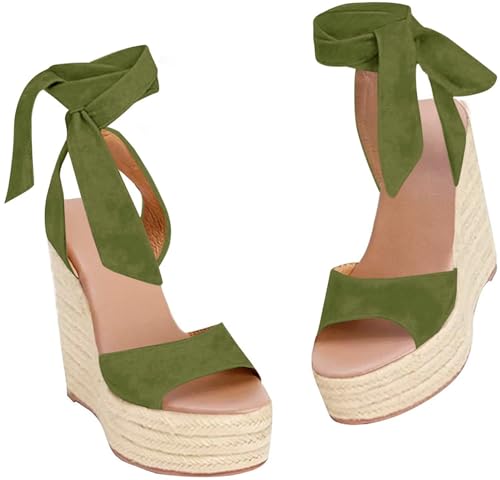 Image of Womens Espadrilles Wedges Sandals Heels Open Toe Tie Lace Up Platform Ankle Strap Summer Dress Shoes