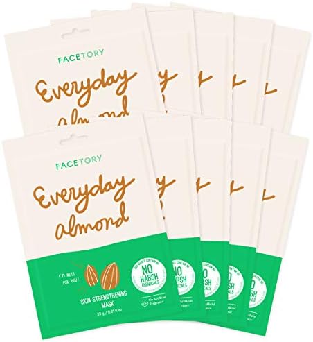 FACETORY Everyday Almond Skin Strengthening Mask With No Harsh Chemicals - Soft Sheet Mask, For All Skin Types - Strengthening and Anti-Aging Face Mask (Pack of 10)