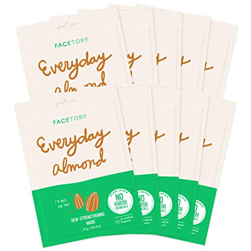 Facetory Everyday Almond Skin Strengthening Mask With No Harsh Chemicals - Soft Sheet Mask, For All Skin Types - Strengthening And Anti-Aging Face Mask (Pack Of 10) #TOP27