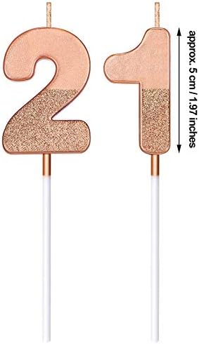 BBTO 21st Birthday Candles Glitter Cake Numeral Candles 21st Birthday Cake Topper Decoration for Birthday Wedding Anniversary Celebration Favor, Rose Gold