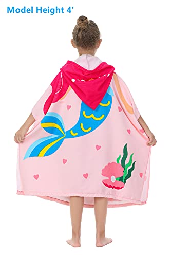 Athaelay Soft Microfiber Swim Cover-Ups For 3 To 10 Years Old Kids Hooded Bath Beach Poncho Towels With Portable Bag (Big Pink Mermaid, Fits 3-10 Years) #TOP1