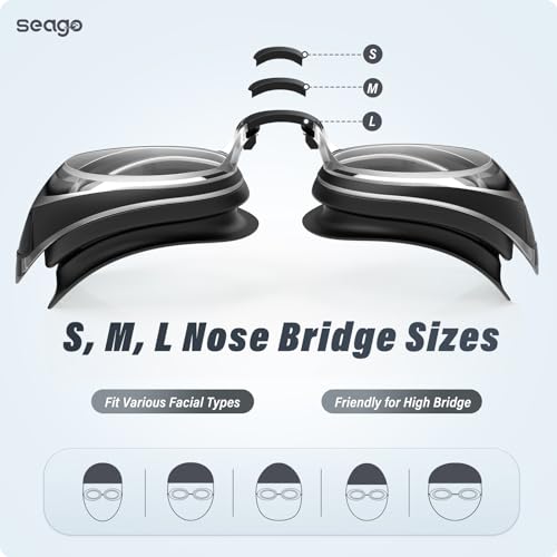 Swimming Goggles 2 Pack Swim Goggles Anti Fog Goggles Adult Swimming UV Protection Fit for Adult Men Women Youth Junior, No Leaking Soft Silicone Seal Flat Lens Clear Vision, 3 Sizes of Nose Bridge - Thumbnail 4