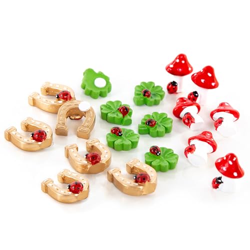 Logbuch-Verlag Set amuletos buena suerte mini, 18 unidades: trébol, herradura, seta roja, talismanes protección exámenes, carnet, Año Nuevo, regalo detalle suerte, decoración mesa, 2,5–3 cm