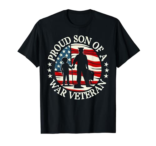 Silueta de soldado de bandera estadounidense de veterano orgulloso hijo de una guerra Camiseta