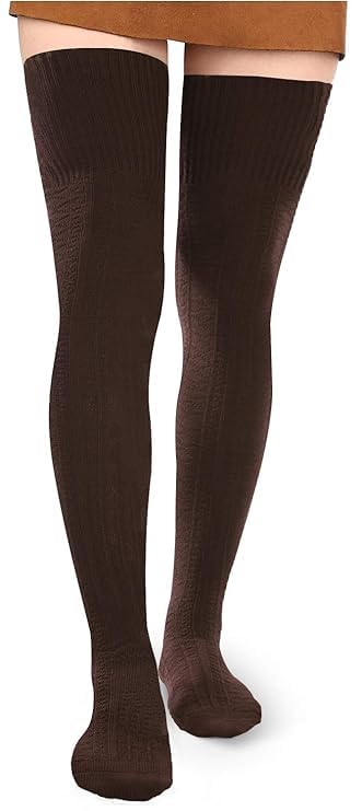 g.r.a.v.i.t.e.e.e Women Thigh High Socks Extra Long Cotton Knit Warm Thick Tall Long Boot Stockings Leg Warmers (1 Brown, One Size)-picture-29