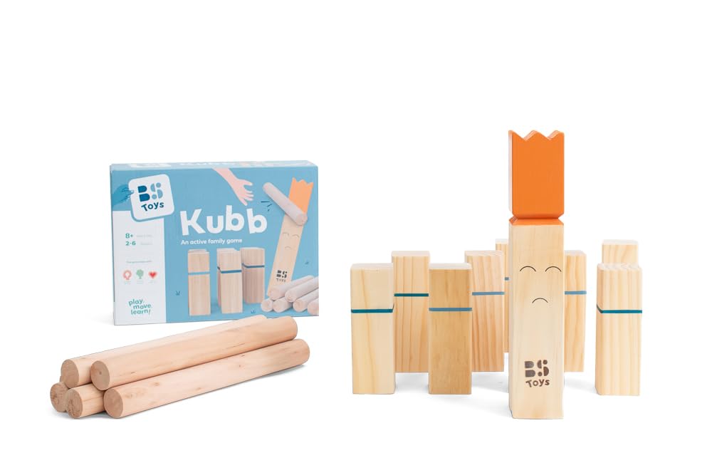 BS Toys Kubb für Kinder, An Active Family Game Wikingerspiel, Kubb Wikingerschach Holz Outdoor Spiel Wurf, Play, Move, Learn!