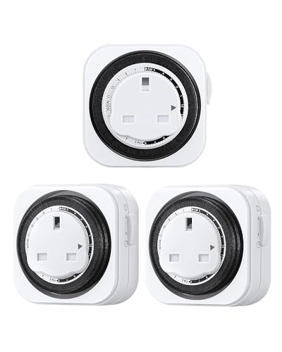 DEWENWILS Mechanical Indoor Timer Socket Switch,24 Hour Programmable Energy Saving Light Timer for Home Security, Christmas Light, Home Appliances, 13A/3120W (3 Pack)