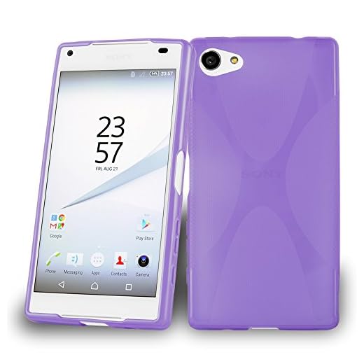 Cadorabo skal för Sony Xperia Z5 Compact skal i mobilskal av flexibel TPU silikon i X-Line design silikonskal skyddsfodral Soft Back Cover Case Bumper flyter violett