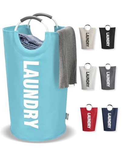UULANFA ランドリーバスケット 115L 大容量 洗濯かご 折りたたみ 撥水加工 耐荷重15KG 取っ手付き ランドリー収納 おしゃれ 軽量 洗濯物入れ 収納袋 寝室 脱衣所 クローゼット リビング (スカイブルー, 115L)