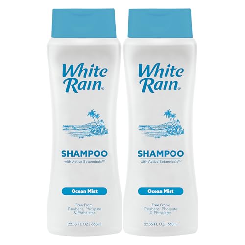 White Rain Moisturizing Shampoo - Ocean Mist Scent, Pack of 2 (15 fl oz Each), Hydrating Shampoo for Men & Women, Paraben-Free & Cruelty-Free with White Lily, Green Tea & Rice Protein